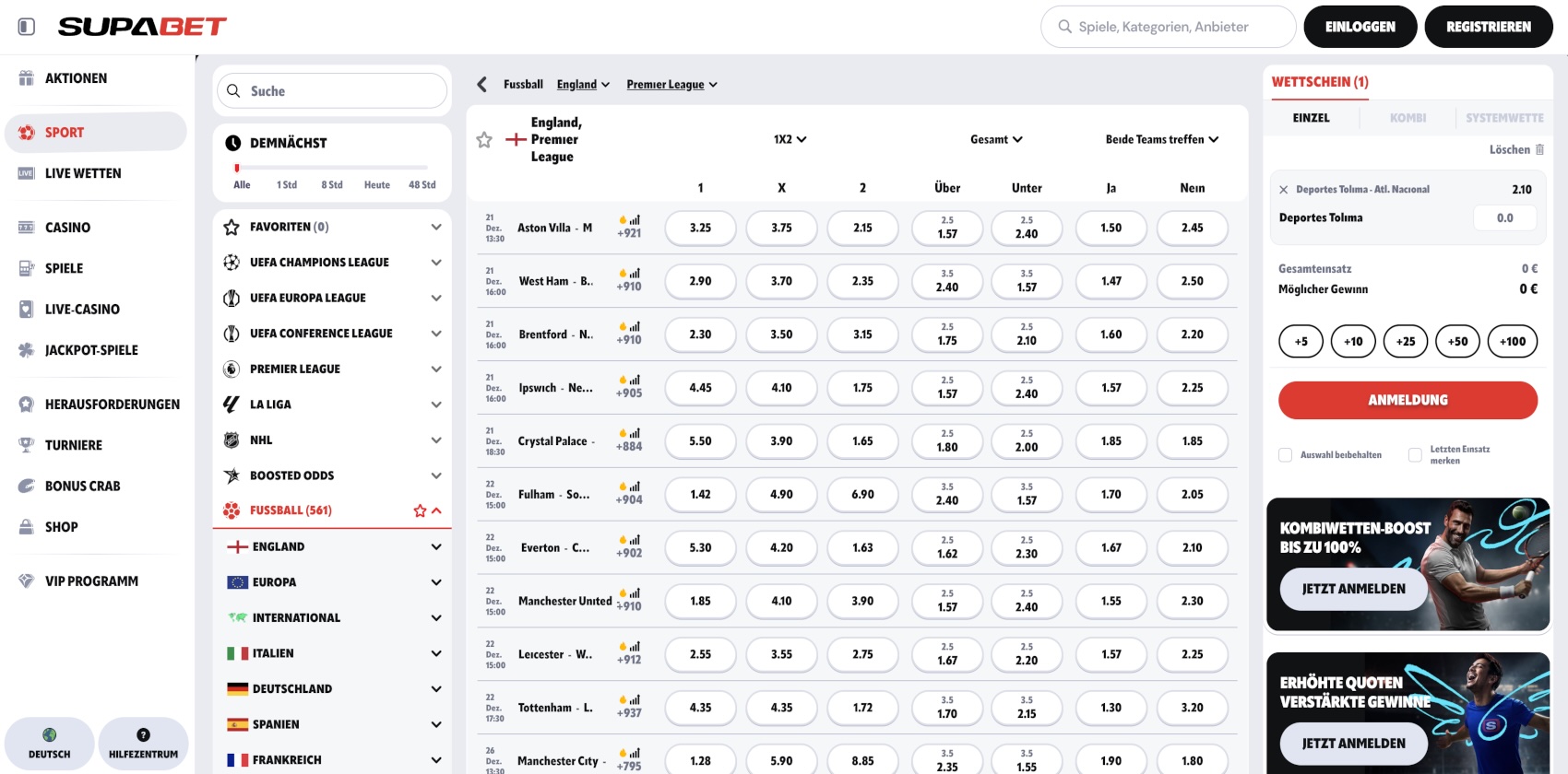 Supabet Fußballwetten