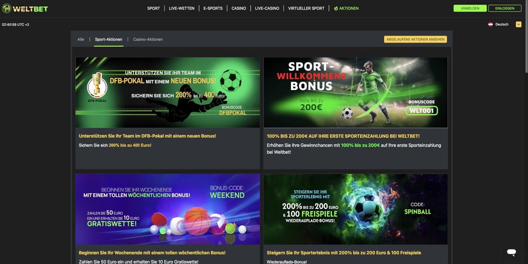 Weltbet Aktionen