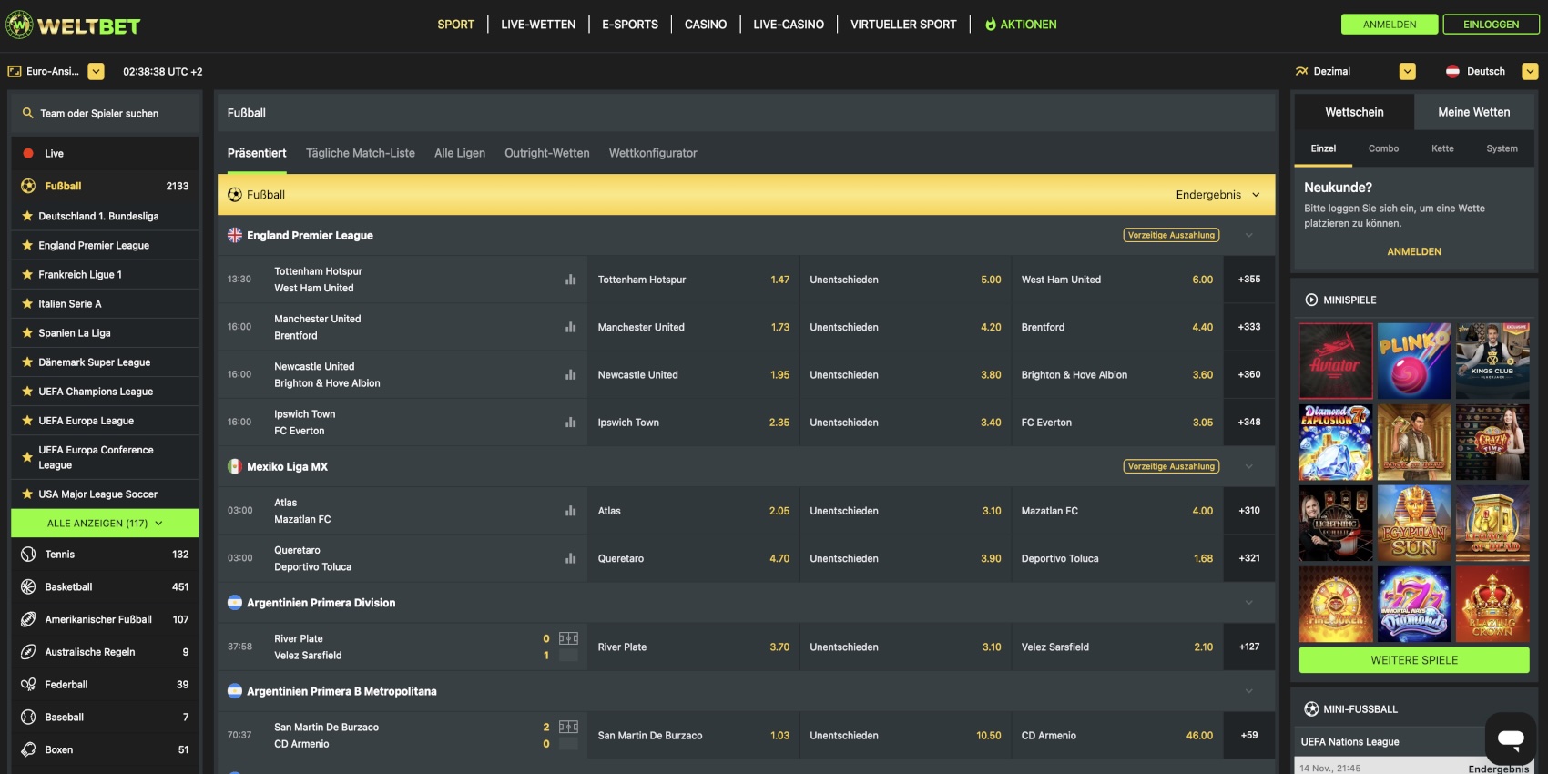 Weltbet Fußballwetten
